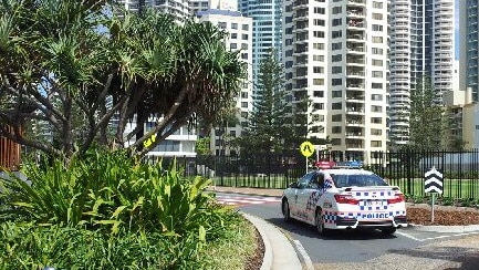 A Queensland Police car blocks Trickett Street at Surfers Paradise. File image.