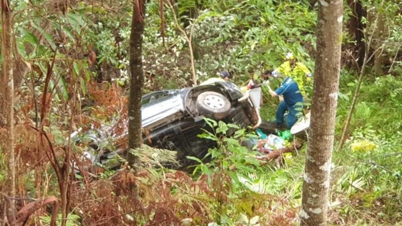 Two teenage girls needed to be rescued after their car slid off the road and down a steep embankment at Witta on June 12.