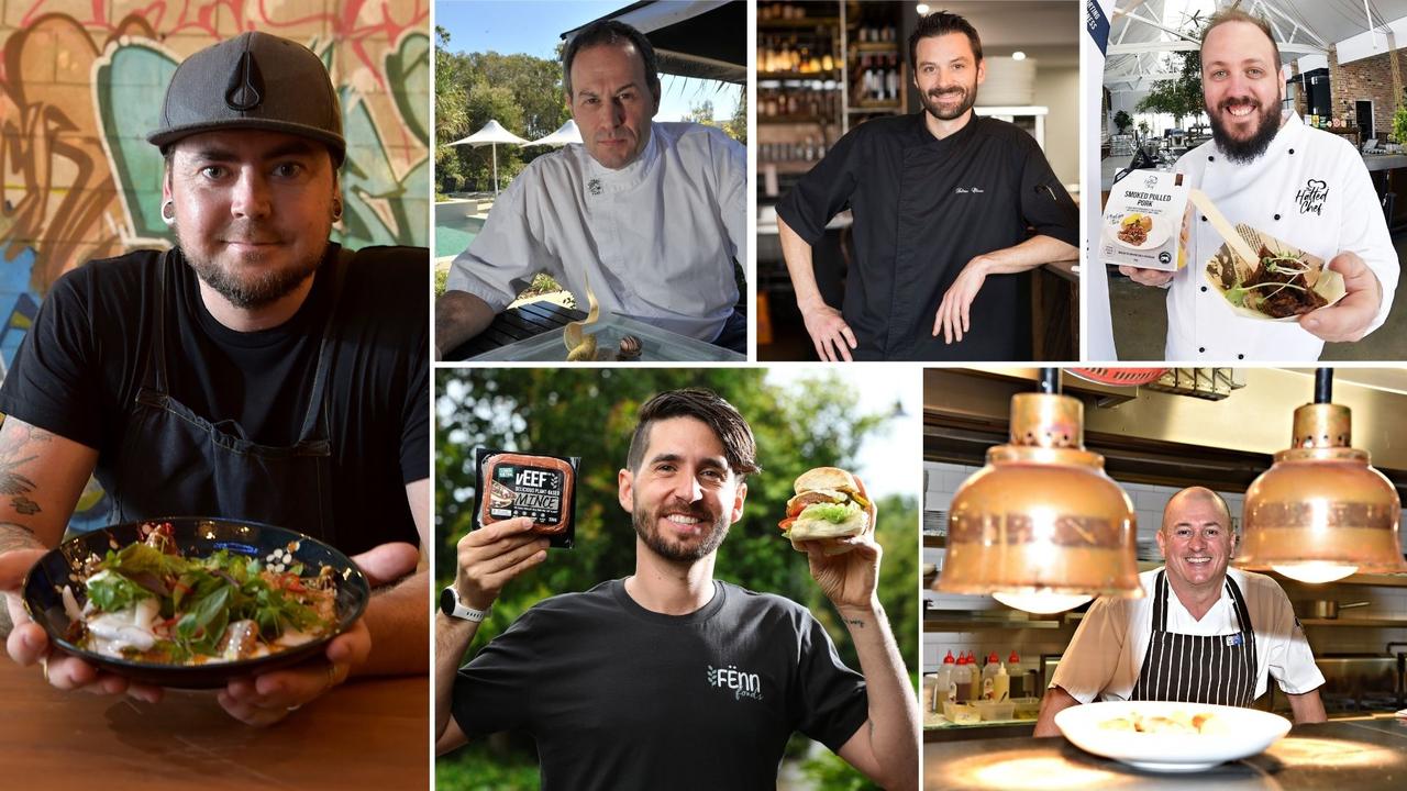 The top Sunshine Coast chefs Mitch Smith, Lee Jeynes, Fabian Oliveau, Chris Sell, Alejandro Cancino and Andy Davies.