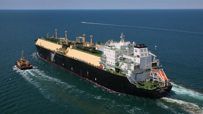 An LNG carrier departs Chevron’s Wheatstone facility.