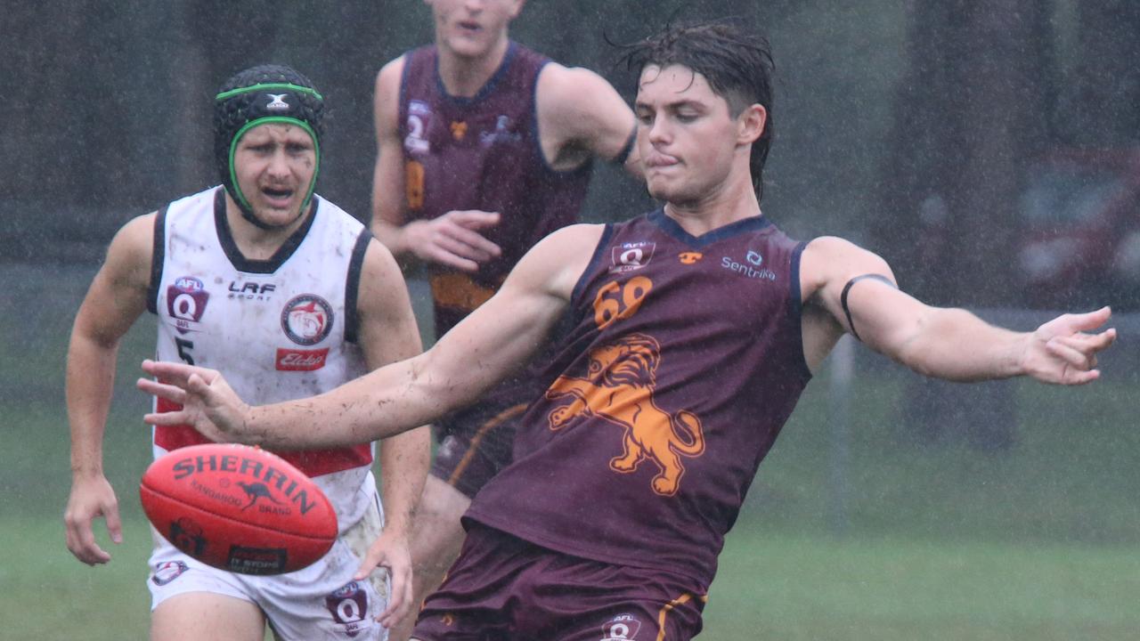 QAFL Round 7: Palm Beach Currumbin v Redland-Victoria Point Sharks PBC Player No 69 Jack Granville Redlands Player No 5 Jake Warren Pic Mike Batterham