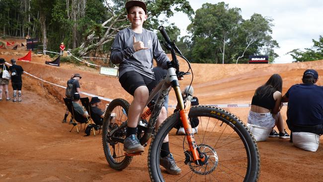 Keen mountain biker Thor Jensen came to watch the action on Day Two of the Crankworx Cairns mountain bike festival, held at the Smithfield Mountain Bike Park. Picture: Brendan Radke