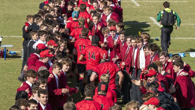 Terrace run onto the field in the GPS 1st XV Rugby game between Brisbane Grammar and Gregory Terrace at Northgate, Saturday, July 30, 2022 - Picture: Richard Walker