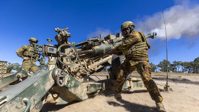 Exercise Brolga Sprint finishes at the Townsville Field Training Area at High Range. A visiting Commanding Officer from the Papua New Guinea Defence Force fires the M777 Howitzer during live fire training with the 4th Regiment, Royal Australian Artillery. Picture: Supplied.