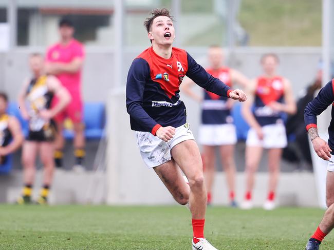 North Hobart’s Baxter Norton goes for goal. Picture: ZAK SIMMONDS