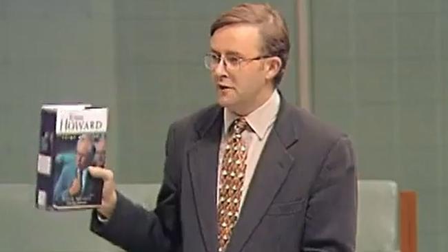 A young Anthony Albanese taking aim at Howard in the chamber.