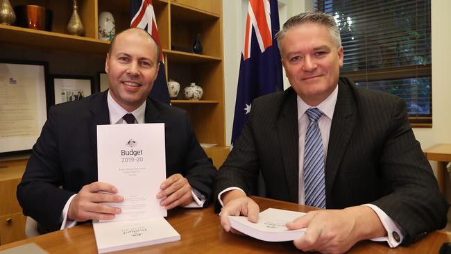 Treasurer Josh Frydenberg and Finance Minister Mathias Cormann. Picture: Kym Smith