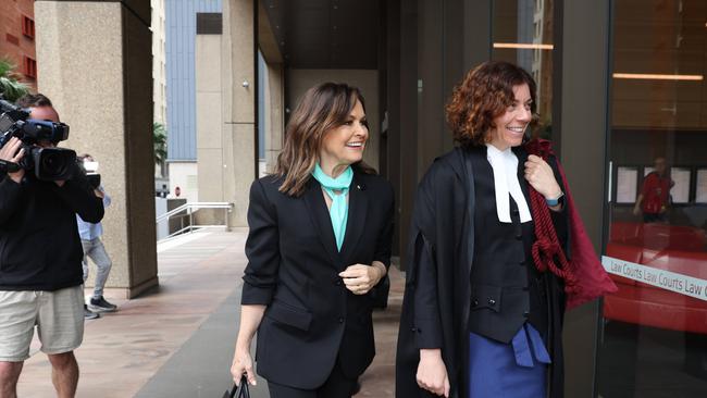 Lisa Wilkinson and Bruce Lehrmann at the Federal Court on Tuesday with her lawyer Chrysanthou. Picture: NCA NewsWire / David Swift