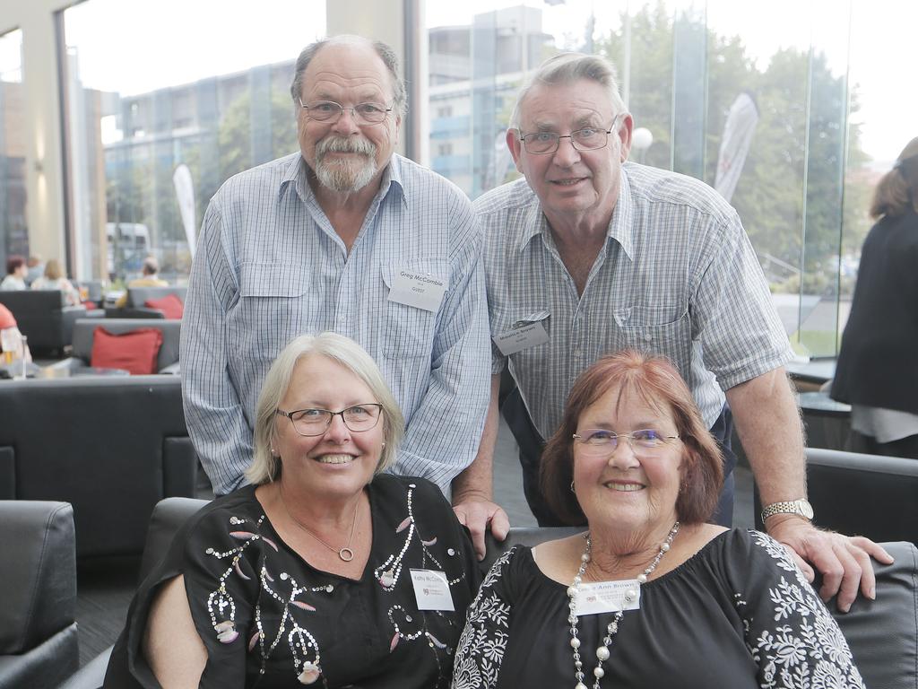 Greg and Kathy McCombie, of Tallong NSW, left, and Maurice and Kerrie Ann Brown, of The Oaks, NSW, at the Grand Chancellor Hotel for the UTAS graduation ceremonies. Picture: MATHEW FARRELL