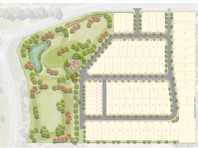 A map showing a proposed 73-home housing development planned for Evanston, near Gawler, north of Adelaide, with the nature reserve and playground to the left.