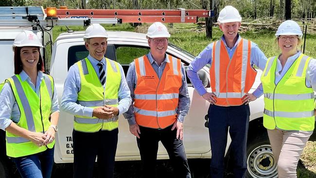 Local MPs Brittany Lauga and Barry O’Rourke, centre, with Mr Bailey and federal Infrastructure Minister Catherine King in Rockhampton.