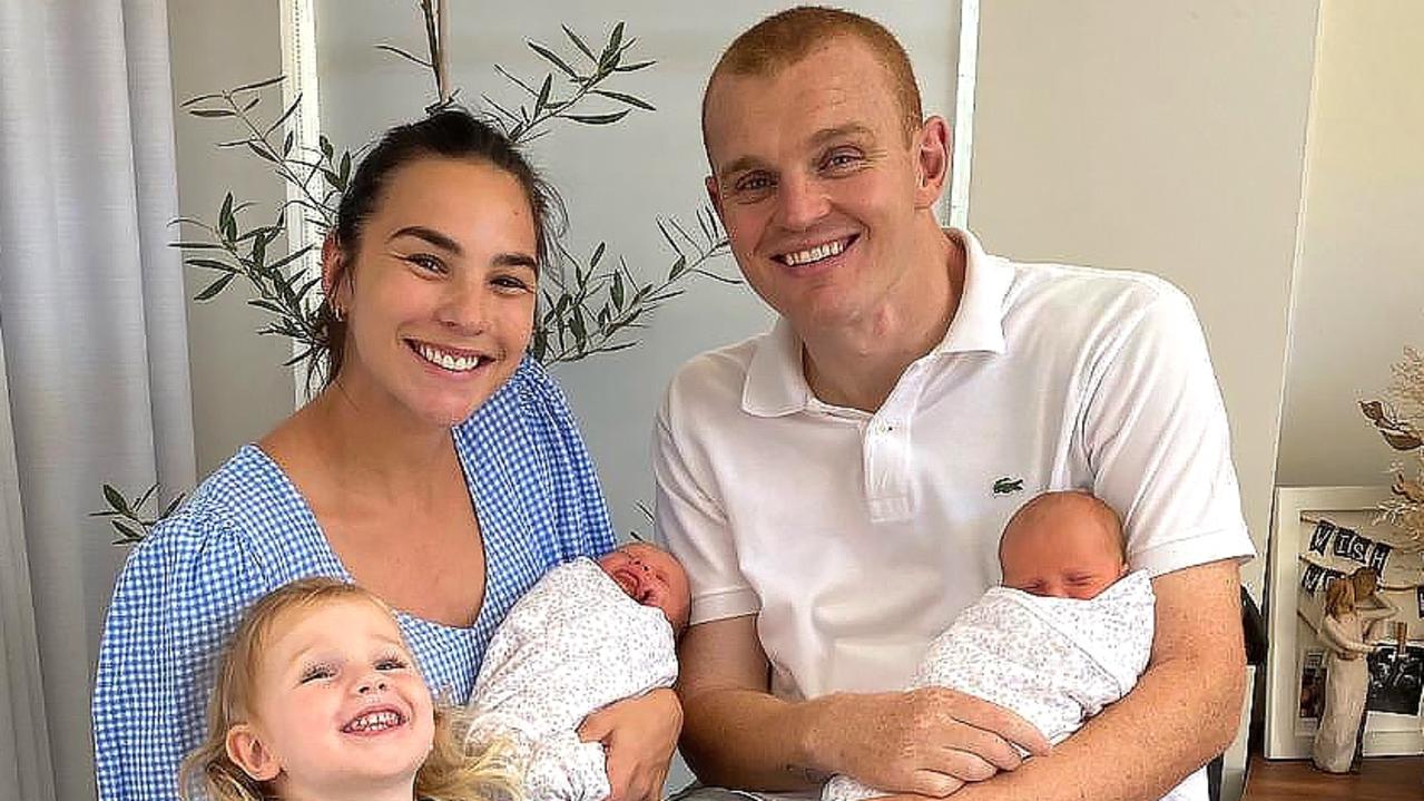 The couple welcomed home their twin girls Audrey and Violet last year. Picture: Supplied