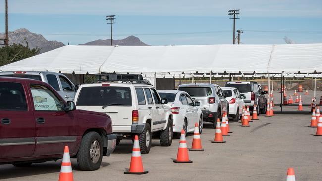 Cars wait in line at a coronavirus testing site in El Paso, Texas. Picture: AFP