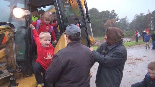 Children from Rapid Bay Primary School being evacuated. Picture: Gary Juleff.