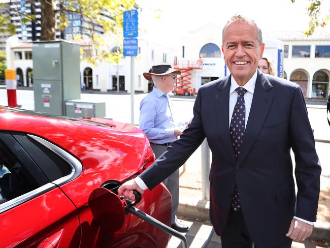 Former Labor opposition leader Bill Shorten pushed a switch to electric cars at the launch of his Climate Change Action Plan ahead of the 2019 election. Picture: Kym Smith