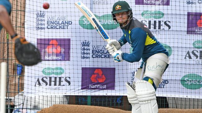 Australia’s Steve Smith bats during a training session at Old Trafford in Manchester. Picture: AFP