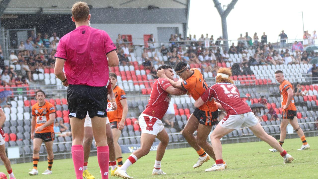 Rene Bagon. Meninga Cup action between Redcliffe and the Brisbane Tigers. Saturday February 11, 2024.