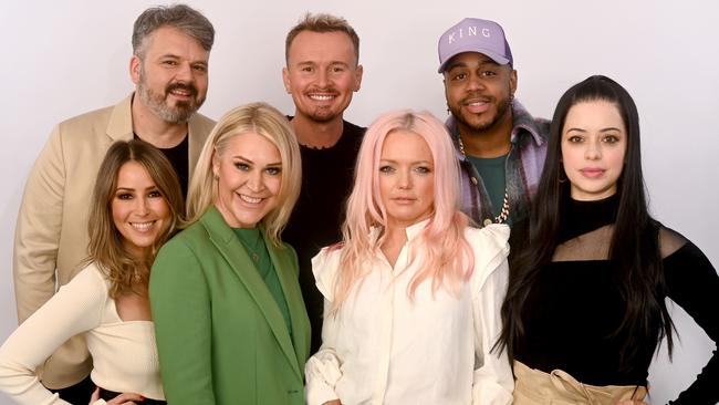 S Club 7 announce their reunion tour in February. Top row, L-R: Paul Cattermole, Jon Lee and Bradley McIntosh. Bottom row: Rachel Stevens, Jo O’Meara, Hannah Spearritt and Tina Barrett. Picture: Dave J. Hogan/Getty