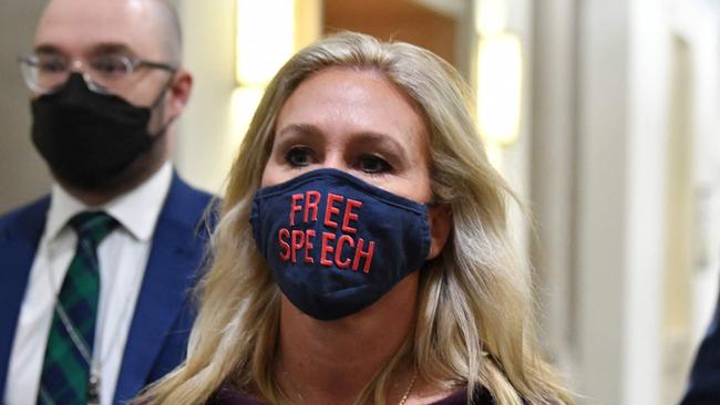 Republican Marjorie Taylor Greene leaves her office on Capitol Hill earlier this year. Picture: AFP