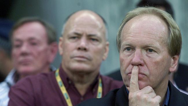 Peter Beattie and Terry Mackenroth at the new Suncorp Stadium. Pic Anthony Weate.