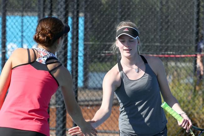 Action from the International Tennis Federation junior tournament at KDV on the Gold Coast. Picture: Tertius Pickard
