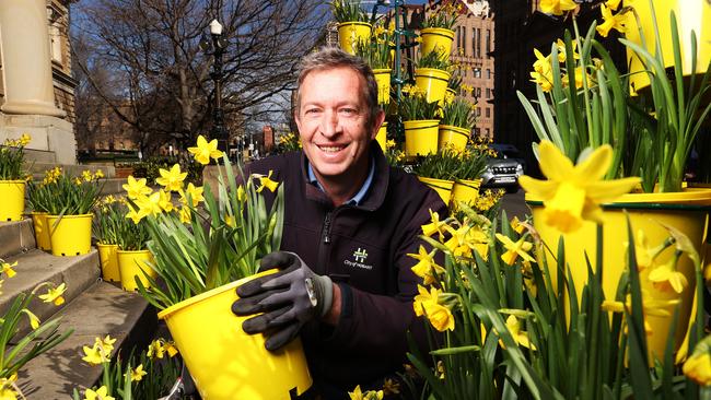 Nursery and skills centre supervisor for Hobart City Council, Chris Barton with Daffodils he help grow for Daffodil Day Cancer Council Tasmania fundraiser. Picture: Zak Simmonds