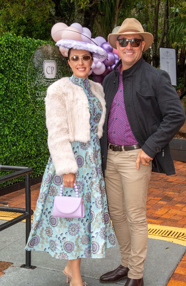 (From left) Bonni and Scott Hartshorn. Weetwood Raceday at Toowoomba Turf Club. Saturday, September 28, 2024. Picture: Nev Madsen.