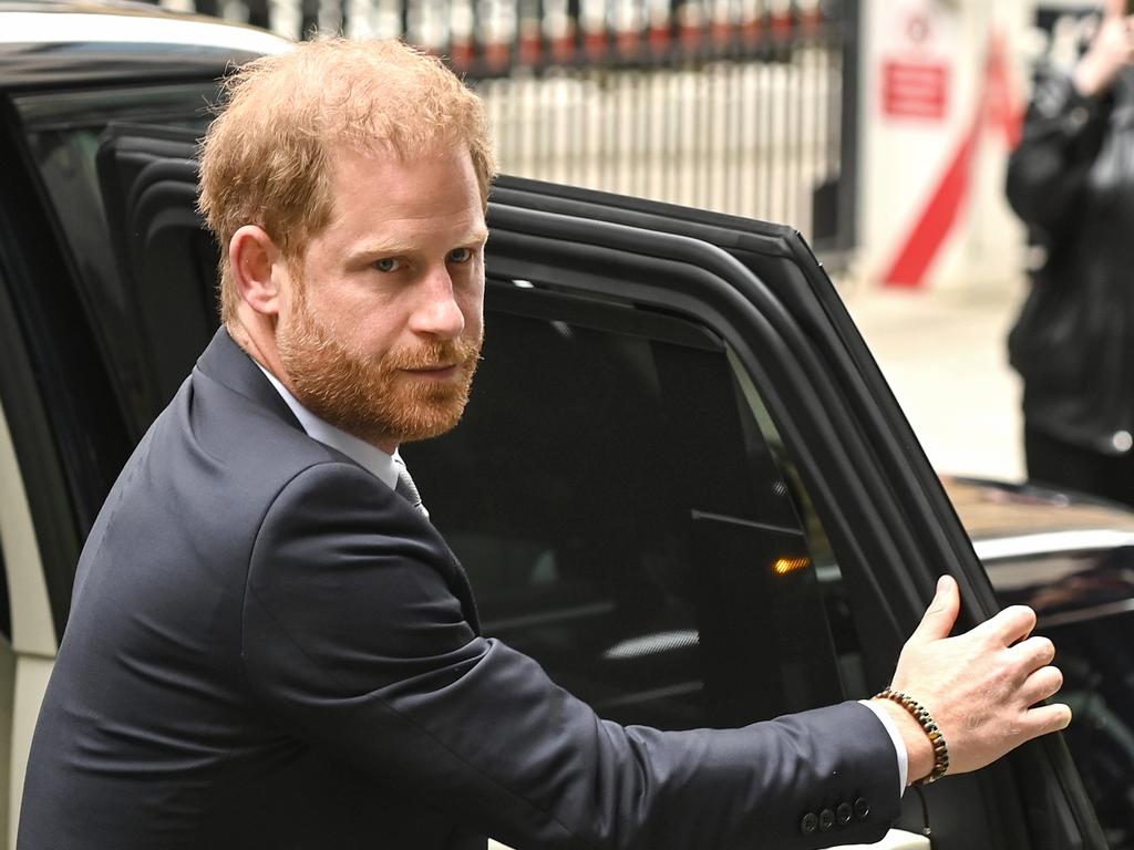 Prince Harry arriving to give evidence on day two of the phone hacking trial in London. Picture: Getty Images