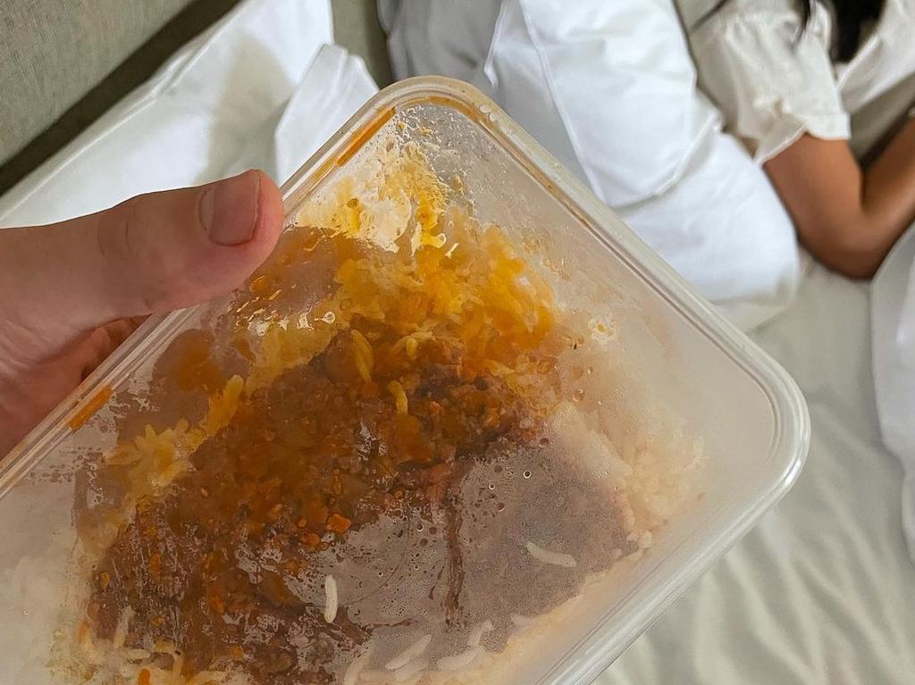 How’s the grub? George Williams and his partner are stuck in quarantine following a travel bungle. Picture: Instagram