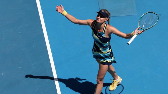 Ukrainian Dayana Yastremska celebrates her win against Victoria Azarenka. Picture: Phil Walter/Getty Images