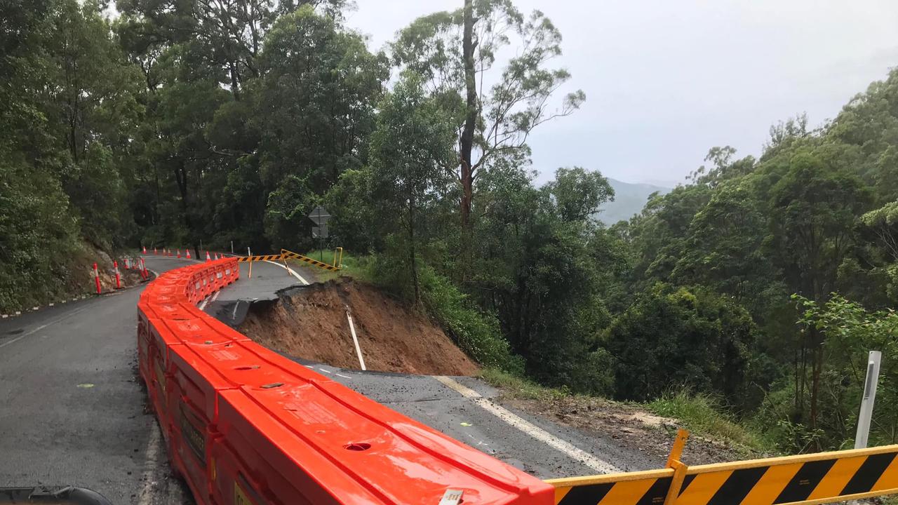 Half of Beechmont Road has been lost to a landslide at Lower Beechmont. Picture: Beechmont Community Network