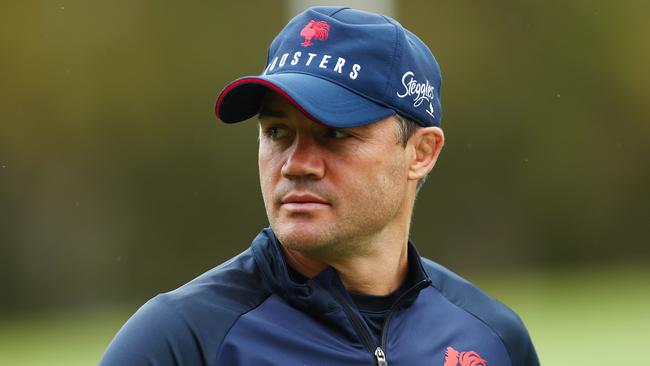 Roosters assistant coach Cooper Cronk looks on during a Sydney Roosters NRL training session at Kippax Lake on March 29, 2022 in Sydney, Australia. (Photo by Mark Metcalfe/Getty Images)