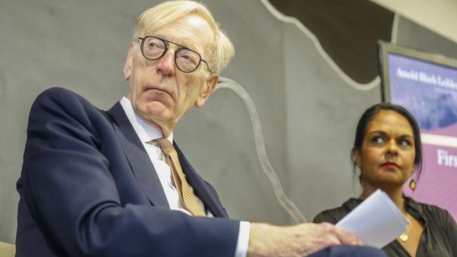 Former High Court justice Kenneth Hayne and lawyer Teela Reid take part in The Voice panel discussion hosted by law firm Arnold Bloch Leibler in Melbourne. Picture: Valeriu Campan