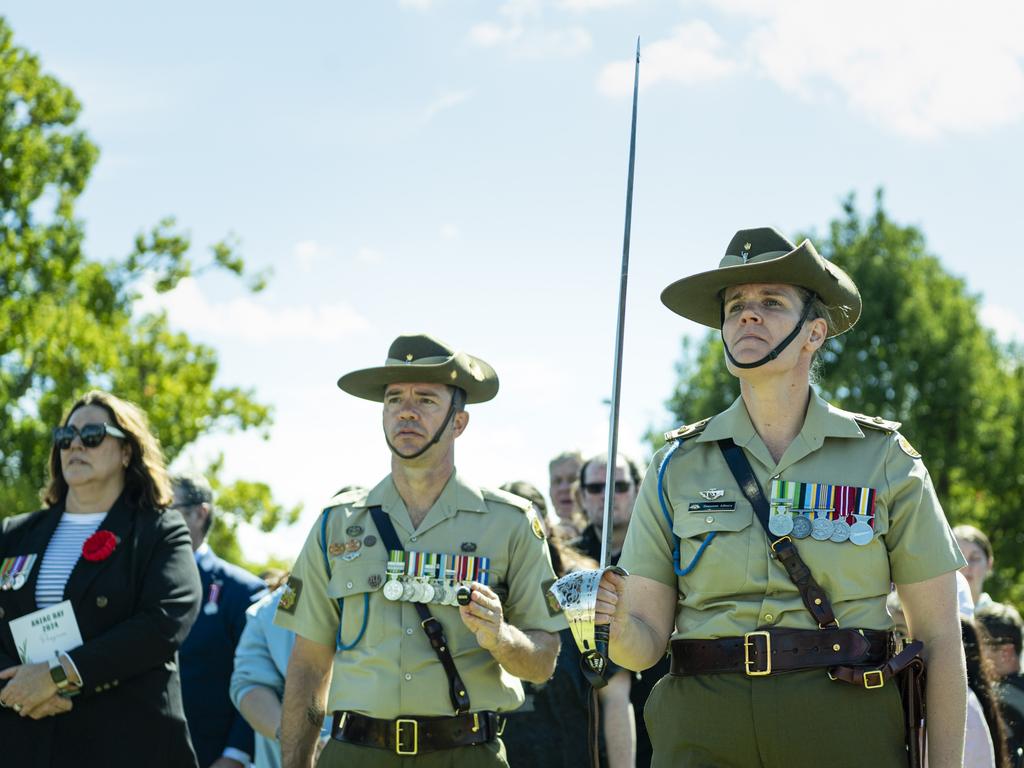 Parade Commander LTCOL Suzanne Albury at Toowoomba's Anzac Day mid-morning service at the Mothers' Memorial, Thursday, April 25, 2024. Picture: Kevin Farmer