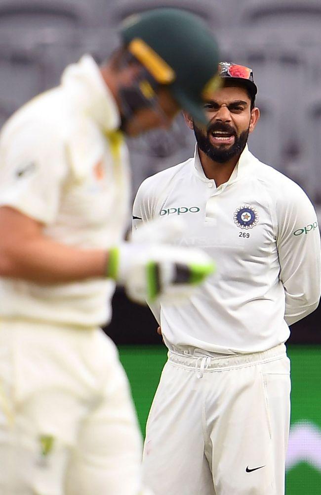 Indian captain Virat Kohli had plenty of words for Tim Paine on day three. Picture: William West