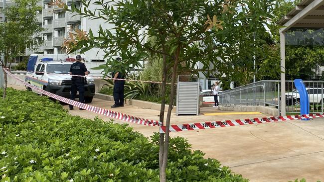 Police officers at the crime scene in Frog Hollow Park this morning