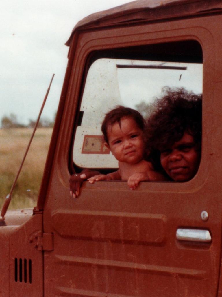 A young Jacinta Price with her mother Bess on their way to Noonkanbah, WA, in her father's Daihatsu. Picture: Supplied / Jacinta Nampijinpa Price