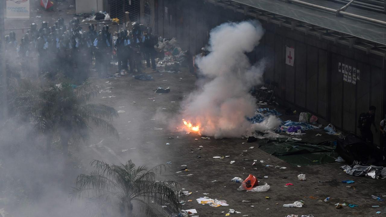 Police clash with protesters. Picture: Anthony Wallace/AFP