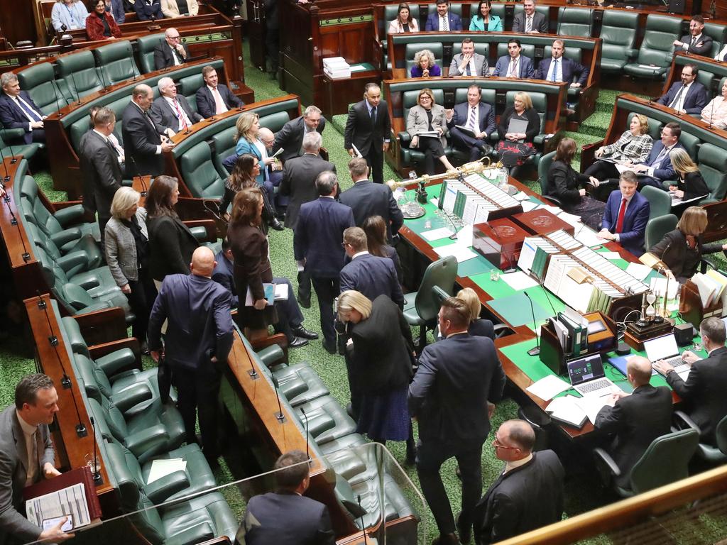 Opposition MPs walk out of Question Time. Picture: David Crosling