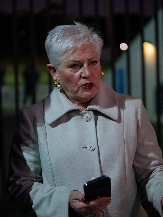 Administrator from DVT group, Suelen McCallum speaking to the press after the meeting held in Drummoyne. Picture: Christian Gilles