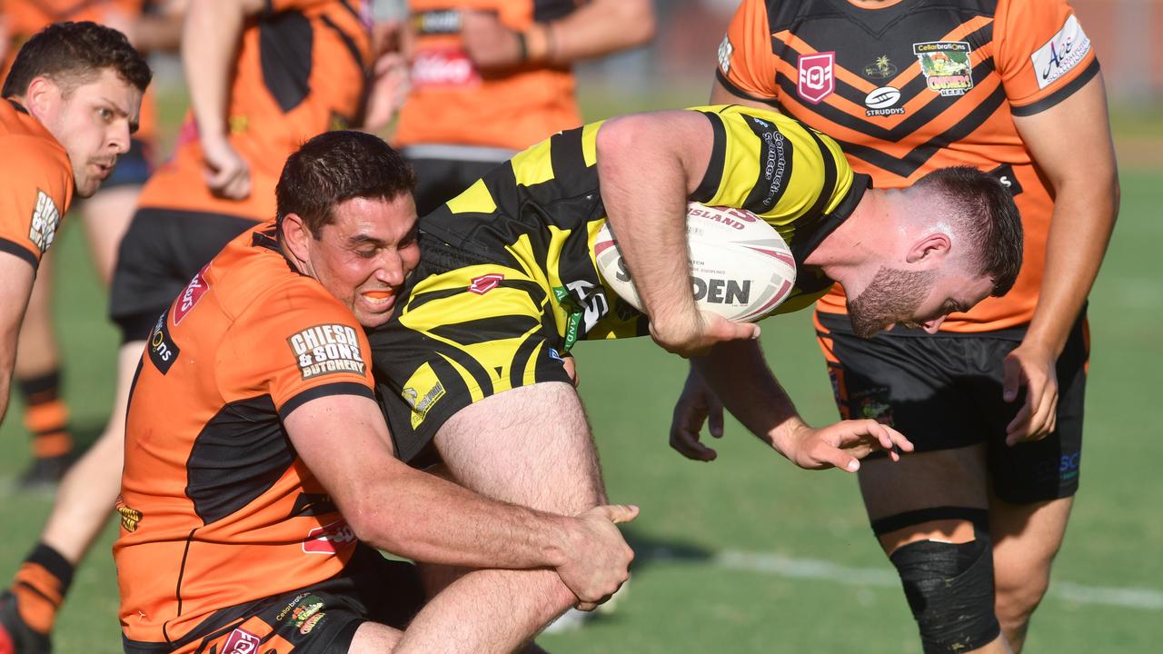 Townsville A grade Rugby League game between Centrals and Herbert River Crushers at Townsville Sports Reserve. Crushers Steven Devietti and Centrals Dane Thompson. Picture: Evan Morgan