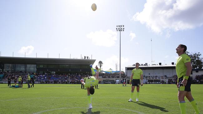 Reducing the number of field umpires in the AFL, just as the NRL has done, is a good idea. Picture: Will Russell/AFL Photos via Getty Images