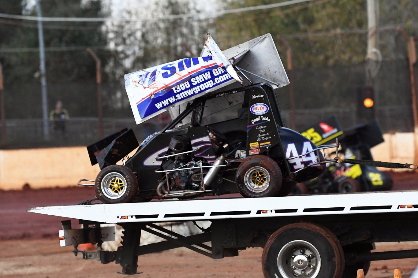 Maryborough Speedway Round One - Ken Newton climbs the wall after losing control on the slippery track. Picture: Cody Fox