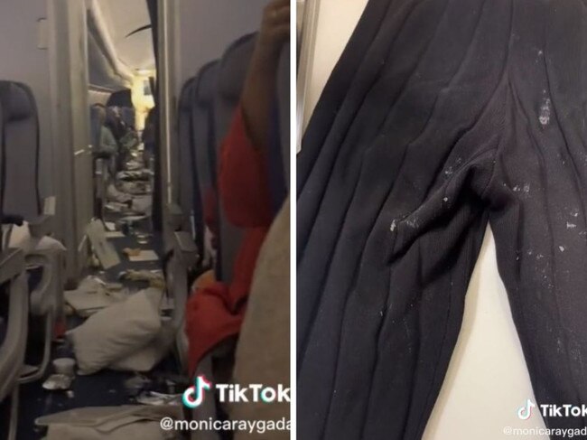 A passenger has shared footage of the aftermath of a flight that experienced such severe turbulence she thought she was going to die.