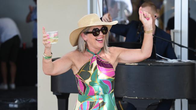 A Moama Bowling Club Echuca Cup racegoer enjoying the musical entertainment. Picture: David Smith