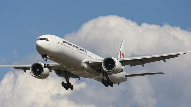 Japan Airlines Boeing 777 aircraft as seen flying on final approach during a blue sky summer sunny day with some clouds, arriving from Tokyo International Airport Haneda HND, for landing at the capital of England, London Heathrow Airport LHR airport in the UK. The flight is operated from the wide body 777-300ER, Triple Seven or B777 airplane has the registration JA736J and is powered by 2x GE jet engines. Japan Airlines Co., Ltd. known  as JAL, the former Japan Air Lines  is the Japanese flag carrier and largest airline of the country with headquarters and main hub in Toky Narita and Haneda Airport. The airline is member of Oneworld aviation alliance group. As of summer 2022 many airlines returned long haul fleet, wide body planes as the passenger traffic increased with high demand, a period after the Covid-19 Coronavirus pandemic with lockdown, travel restrictions and safety measures. London, United Kingdom on August 2022  (Photo by Nicolas Economou/NurPhoto via Getty Images)Escape 23 July 2023Doc HolidayPhoto - Getty Images