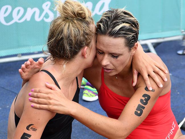 Georgia Miller (left) with Coolangatta Gold winner Courtney Hancock who will also race this weekend.