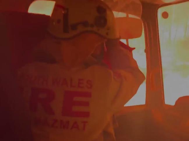 The crew was forced to shelter in their truck as the fire front passed over them. Picture: NSW Fire and Rescue