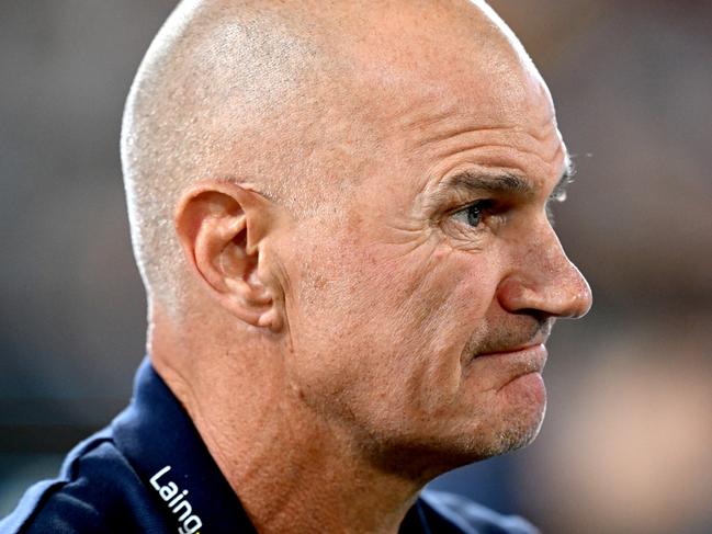 BRISBANE, AUSTRALIA - AUGUST 11: Coach Brad Arthur of the Eels looks dejected as he watches on during the round 24 NRL match between the Brisbane Broncos and Parramatta Eels at The Gabba on August 11, 2023 in Brisbane, Australia. (Photo by Bradley Kanaris/Getty Images)