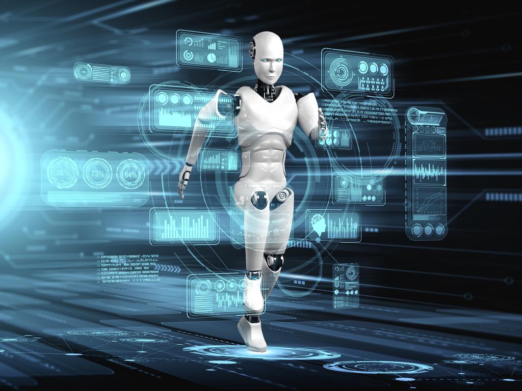 Running robot humanoid showing fast movement and vital energy in concept of future innovation development toward AI brain and artificial intelligence thinking by machine learning. 3D illustration.